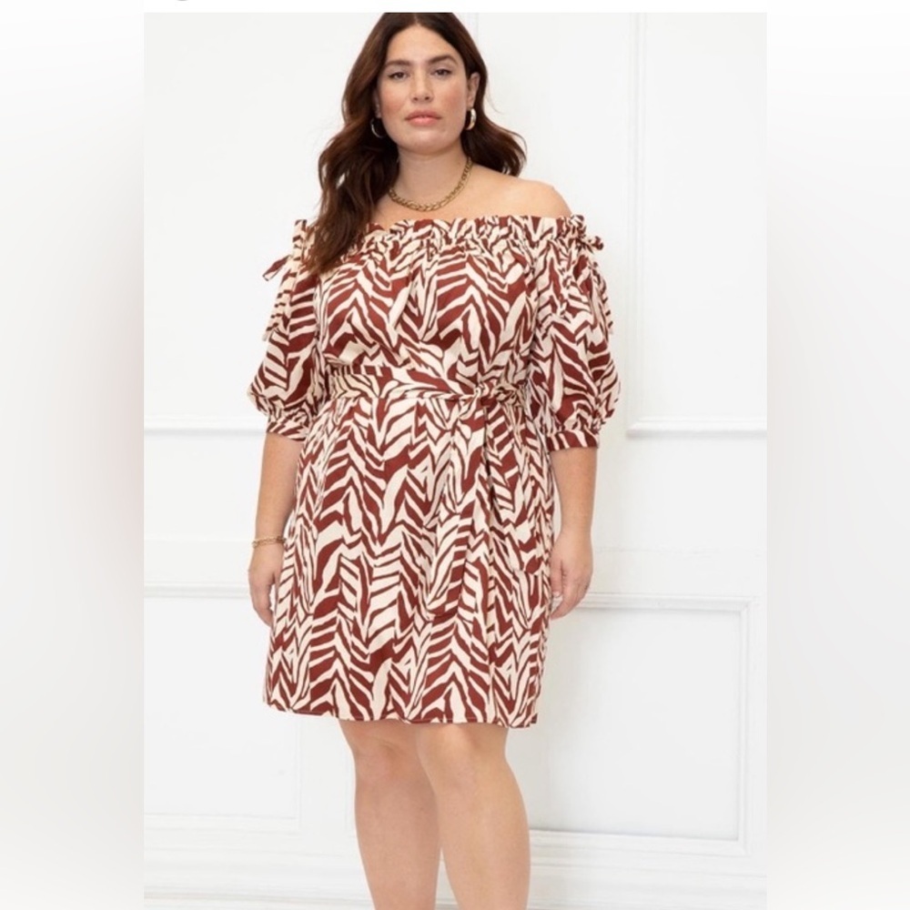 Eloquii Brown and White Mini Dress